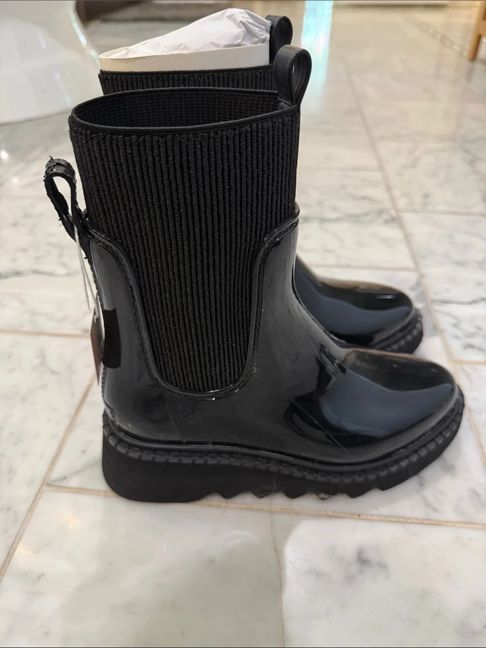 Dolce Vita Black Patent Chelsea Rain Boots